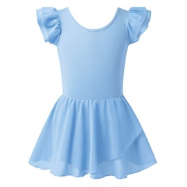 MERIABNY Ballet Leotards for Girls Teen Dresses for School Dances 6 7 Years Kids Light Blue Dance Wear Bodysuit With Skirt, Blue