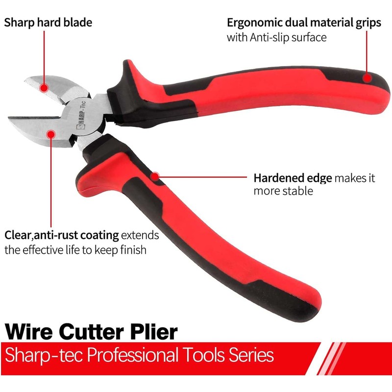 Sharp-Tec Wire Cutters 200mm, 8-inch Diagonal Cutting Pliers with Anti-Slip