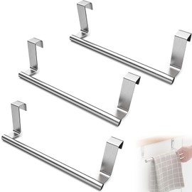 3 Pcs Over Door Towel Rail, Silver Towel Rail, Over The Door Towel Rail, Towel Holder, Tea Towel Rail, No Drilling For Kitchen Bathroom For Cupboard Drawer Cabinet, Kitchen And Bathroom (23.5cm)