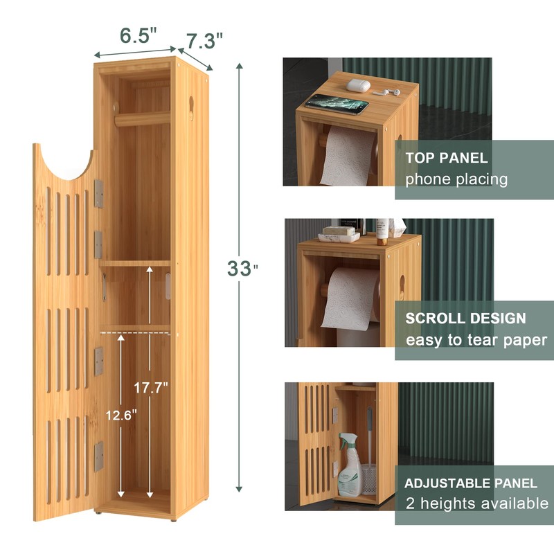 AmazerBath Toilet Paper Storage Cabinet Bamboo, Toilet Paper Holder with