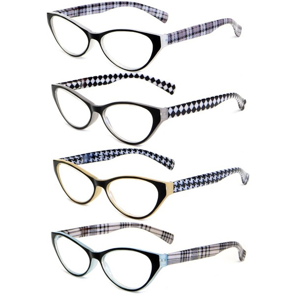 Calabria Emily Cateye Reading Glasses +3.50 4-Pack Variety Women Stylish Trendy Fashion Eyeglasses Cat Eye One Power Readers