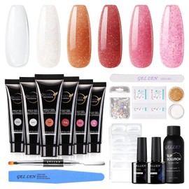 Gellen Poly Nail Gel Kit - Nail Builder Gel Nail Extension Starter Kit, Sheer White Pinks Nude Classic Colors - with Slip Solution Nail Art Decorations All-In-One Enhancement Kit