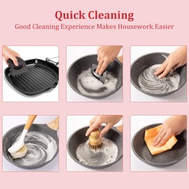 Patelai 8 Pieces Cast Iron Skillet Cleaner Care Kit Include Chainmail Scrubber, Bamboo Handle Dish Brush, Scrub Brushes, Pan Grill Scrapers for Cleaning Cast Iron Skillets, Pot & Pans(Orange)