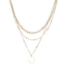 KEYUN Gold&Silver Necklaces for Women Stackable Trendy Choker Chain Sets Hoop Disc Pendant Necklaces Fashion Jewelry Gift for Women Style2 Gold