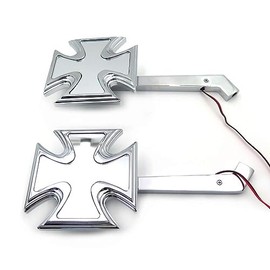 XKMT- Motorcycle Rearview LED Turn Signal Maltese Cross Mirrors Compatible with Harley Springer
