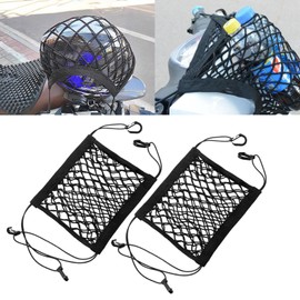 x xotic tech 2PCS Stretchable Motorcycle Cargo Net, 10"X11" Double Layer Bungee Net with Hooks, Helmet Storage Luggage Rack High-Elastic Mesh Organizer Net for Motorbike, Bike, Electric Bike, Scooters