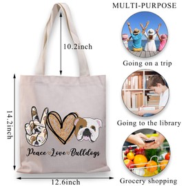 BDPWSS English Bulldog Tote Bag For Women Bulldog Mom Gift Bulldog Owner Gift Peace Love Bulldog Canvas Shoulder Bag (Peace bulldogs TGCA)