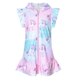 Perfashion Cubierta de traje de baño para niñas con capucha y cierre para niños, Unicornio 637, 4-5T