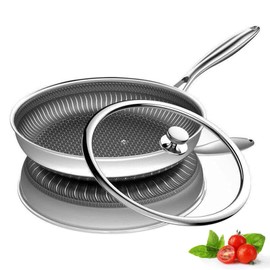 Yuehuam Non Stick Frying Pans with lid, 10 inch Nonstick Stainless Steel Skillets, Dishwasher and Oven-Safe Chef Pan, Detachable Handle, Compatible Induction/Ceramic/Gas Cooktops, PFOA Free Cookware