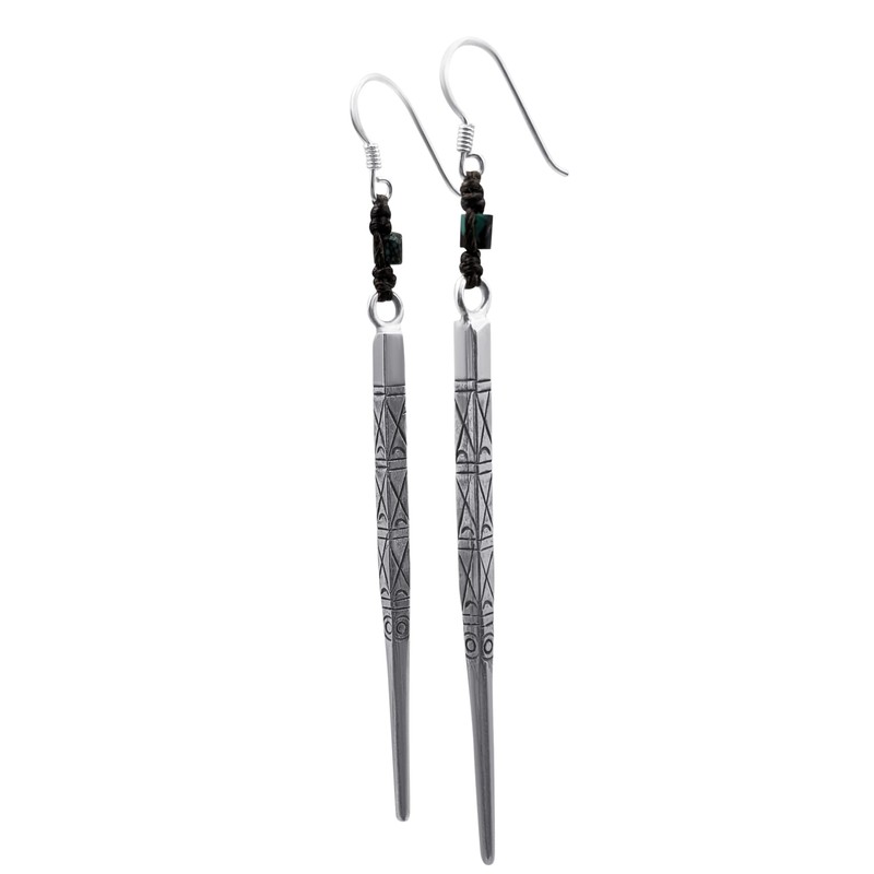 81stgeneration Hill Tribe Silver Extra Long Bar Earrings With a