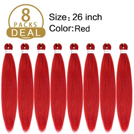 AQINBEL Red Braiding Hair 8 Bundles/Pack 26" Pre Stretched Braiding Hair Itch Free Crochet Twist Braids Hair Yaki Texture Hair for Braiding Extensions for Women (Red#)