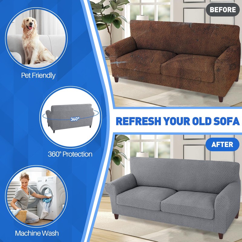 MAXIJIN 3 Piece Stretch Couch Covers for 2 Cushion Couch