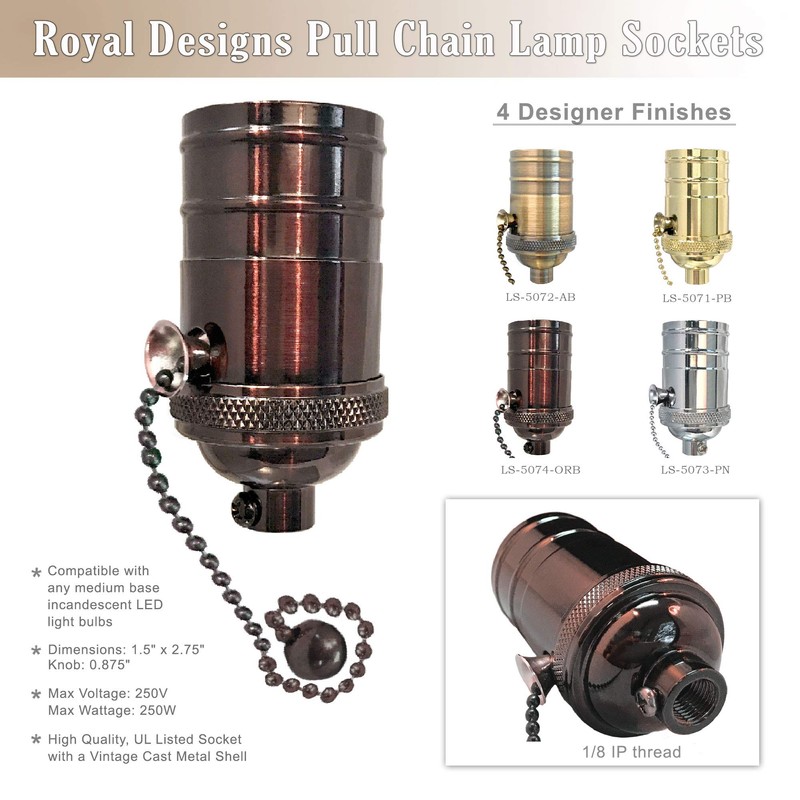 Royal Designs Off/On Pull Chain Lamp Socket with a Solid