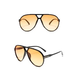 VueLux Retro Sunglasses Yellow Tinted Oversized Glasses Trendy UV Protection for Men and Women, Black Yellow