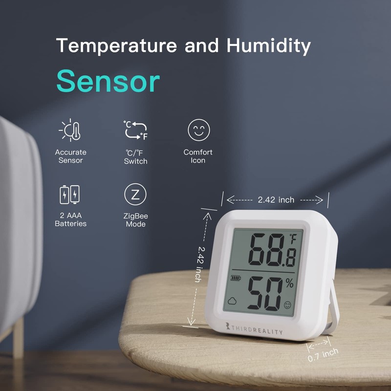 THIRDREALITY Zigbee Temperature and Humidity Sensor with Digital LCD Display,
