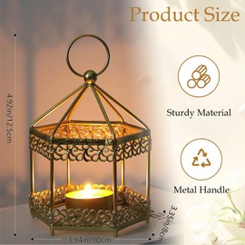 2 lámparas colgantes de metal clásico para velas – portavelas retro para bodas, fiestas, decoración del hogar, dorado