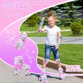 Kids Roller Skates for Girls Boys-SMOOJOY Outdoor Musical Note Pattern Roller Skates with Light Up Wheels, 4 Size Adjustable Rollerskates for Kids Ages 3-14 Birthday Gift patines para niñas