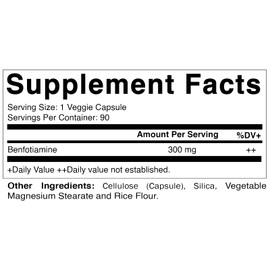 Vitamatic Benfotiamine 300 mg 90 Vegetarian Capsules - Also Called Fat Soluble Vitamin B1 (90 Count (Pack of 1)) (1 Bottle)