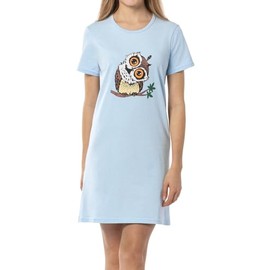 In One Clothing Ladies Nightdress with Owls or Sloth Motif Print, Owl on Branch