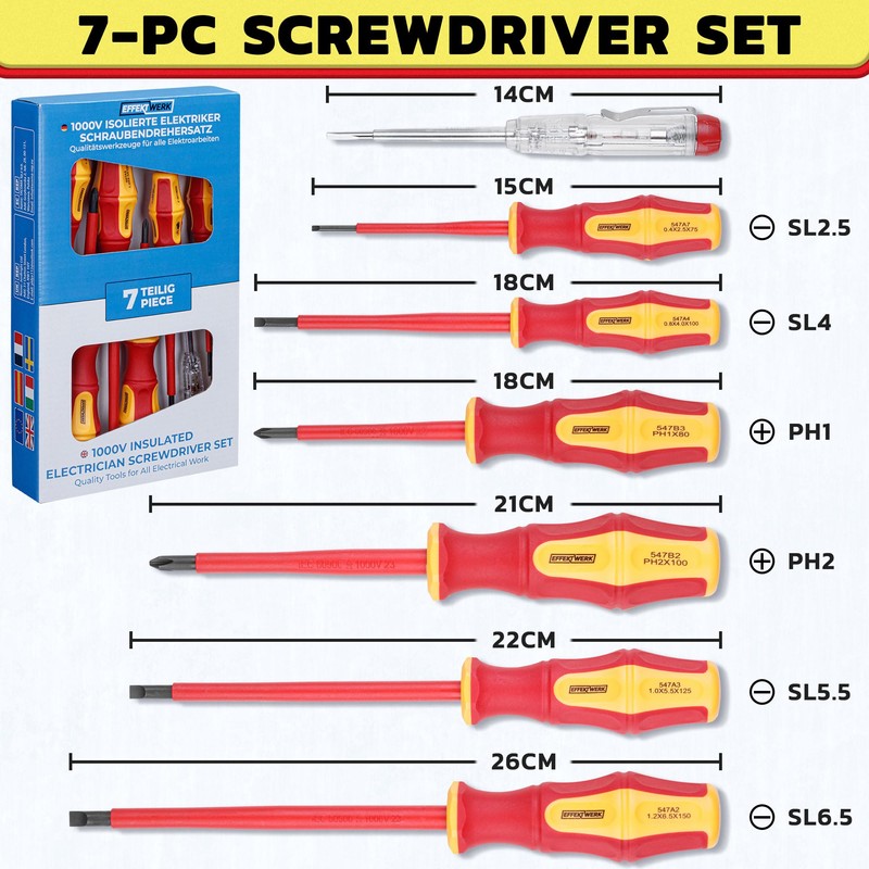 EFFEKTWERK Effektwerk 7-pc Electricians Screwdriver Set, 4 Slotted & 2