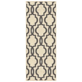 Custom Size Ivory Moroccan Trellis Rubber Backed Non-Slip Hallway Stair Runner Rug 22in X 2ft