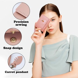 WisePoint Womens Wallet, PU Leather Small Wallet Trifold Cute Wallet with Carrot Pendant, Multiple Compartments Ladies Wallets for Dating, Shopping, Travel (Pink)