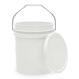 5-Gallon White Bucket Pail Container with Lid | Food Grade | Heavy-Duty Extra Durable | Metal Handles with Plastic Grip for Easy Carrying | Multi-Use | Easy Stack and Store | BPA Free