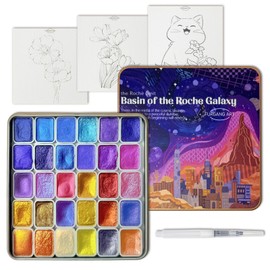 FURGANG ART Mini Shifting Watercolor Paint Set, 30 Color Glitter Watercolor Painting Kit, Metallic Watercolor Paints, Solid Water Colors Paint Adult Set, Detail Paint Brush Included, for Artists