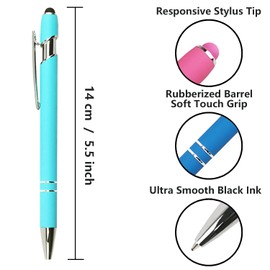 Oddmoal Ballpoint Pen with Stylus Tip, Soft Touch Click Metal Pen, 1.0mm Medium Point, Black Ink, 12 Count(Light Blue)