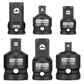 StrugDeas 6 Piece impact Socket Adapter and Reducer Set, 1/4", 3/8", 1/2" Chrome Vanadium Steel impact Ratchet/Socket Extension/Conversion Kit for automotive maintenance and construction engineering