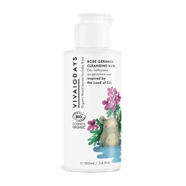 VIVAIODAYS Organic Rose Geranium Cleansing Water -Quick Clean up for Baby & Gentle Makeup Remover (3.4 oz | 100 ml)