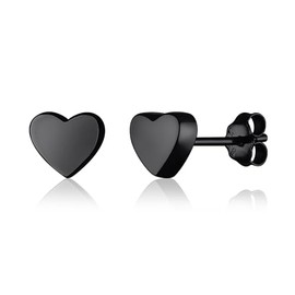 Averly Stories 925 Sterling Silver Earrings Push Back Sterling Silver Stud Earrings Hearts, Stars, Lightning Dainty Jewelry Hypoallergenic Earrings for Women Chic & Cute Earrings for Teen Girls Gift for Her (Black Heart)
