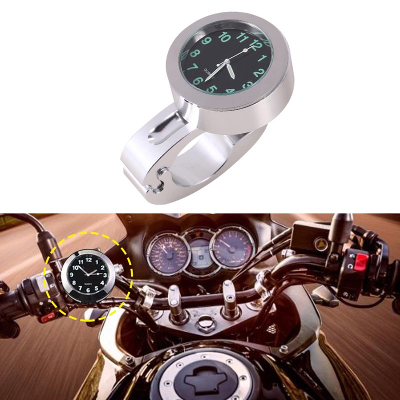 Motorcycle Handlebar Clock, Motorcycle Clock, Waterproof Silver Motorcycle Handlebar Glow