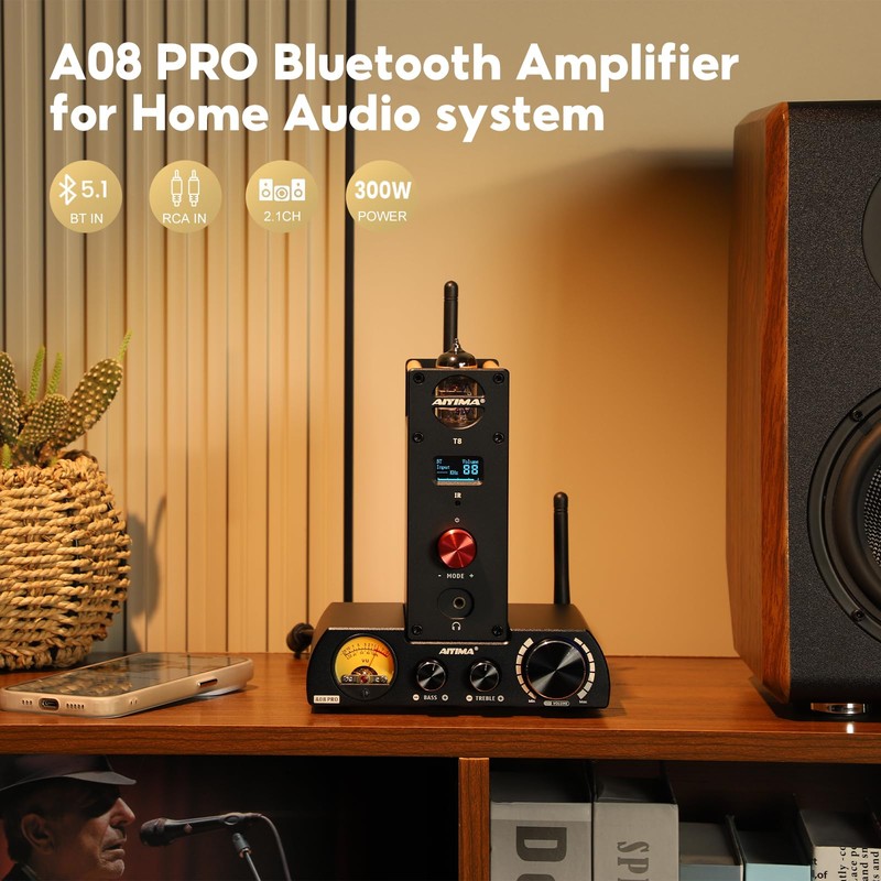 AIYIMA A08 PRO TPA3255 Power Amplifier Bluetooth 5.1 with VU
