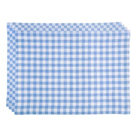 Solino Home Gingham Check Linen Placemats Set of 4 – 100% Pure Linen Hydrangea Blue Plaid Placemats 19" L x 14" W Inch – Machine Washable Table Mats for Spring