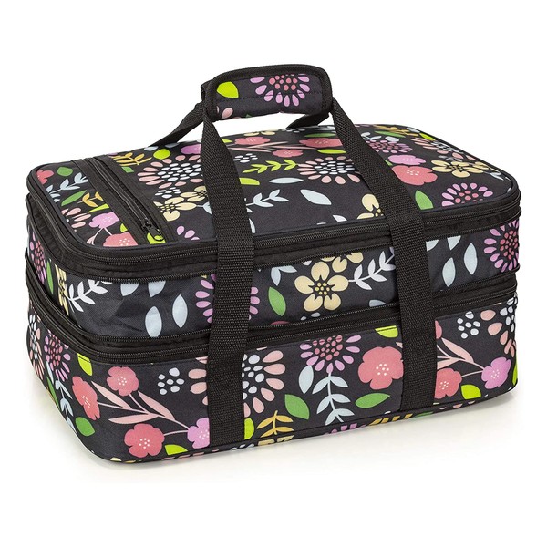 VP Home Double Casserole Insulated Travel Carry Bag (Garden Party) for Trip, Birthday Party, Mother's Day, Holiday, Christmas Day, Grocery Store, Supermarket, Outdoor Picnic etc