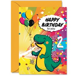 Stuff4 2nd Birthday Card Boy - Roarsome Dinosaur Party - Dinosaur Birthday Card for 2 Year Old Boy, Age 2 Boys Cards, A5 Cute Greeting