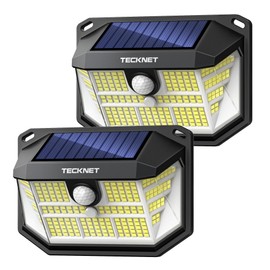 TECKNET 231 LED Solar Motion Lights Outdoor Waterproof, 2 Pack 300° Angle & 3 Lighting Modes PIR Motion Sensor Security Solar Wall Lights IP65 for Fence Front Door Yard Deck Garden Garage