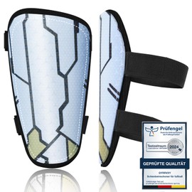 Shin Pads Boys - Certified Prüfengel Shin Pads Kids for Football, Suitable for kids aged 2-18 with 2 Adjustable Strap Fasteners, Football Shin Guards with Skin-Friendly Velvet Cloth (White Gold, M)