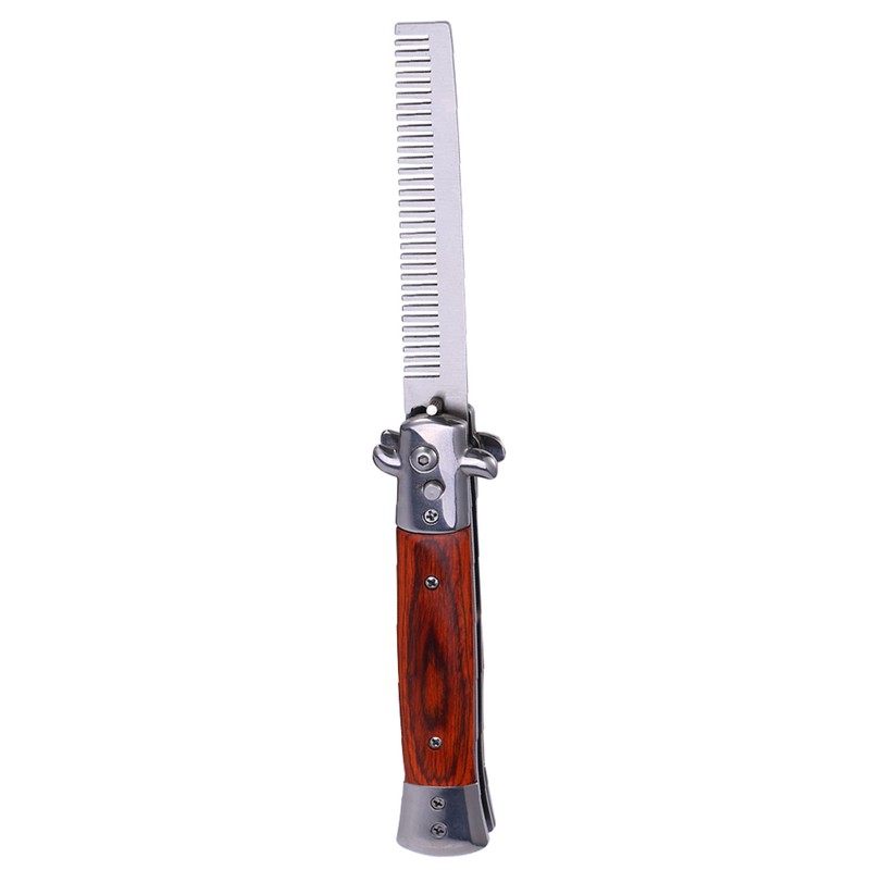 Switchblade Spring Folding Knife Push Button Pocket Comb Oil Hair