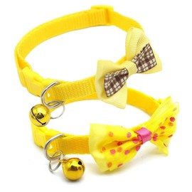 Yellow Cat Collar with Bells, 2-Pack Dog Collar with Bell Cute Bowtie Puppy Collar Nylon Adjustable Buckle for XXS XSmall Girl Pets Female Kitten Yorkie Teacup Chihuahua X-Small, Neck 7-12 Inch