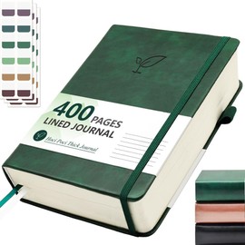 Hoci Poci Lined Journal Notebook, 400 Pages Thick Journal for Writing, A5 Hardcover Leather Notebook with 100Gsm College Ruled Paper for Women Men Work Note taking, 5.8" x 8.4", Green