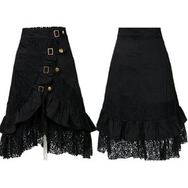 Taiduosheng Women's Steampunk Gothic Clothing Vintage Cotton Black Lace Skirts 2X-Large