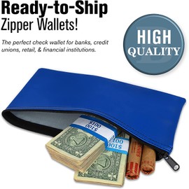 BankSupplies Reusable Deposit Bag | 11” W x 6” H | Vinyl Coating | Royal Blue | Double-Stitched Seams | Heavy-Duty Nylon Zipper | Leather-Like Textured Grain | Bank Bags with Zipper