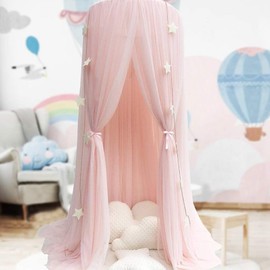 Bed Canopy for girls - Princess Bed Canopy Mosquito Net Nursery Play Room Decor Dome Premium Yarn Netting Curtains Baby Game Dream Castle, Pink