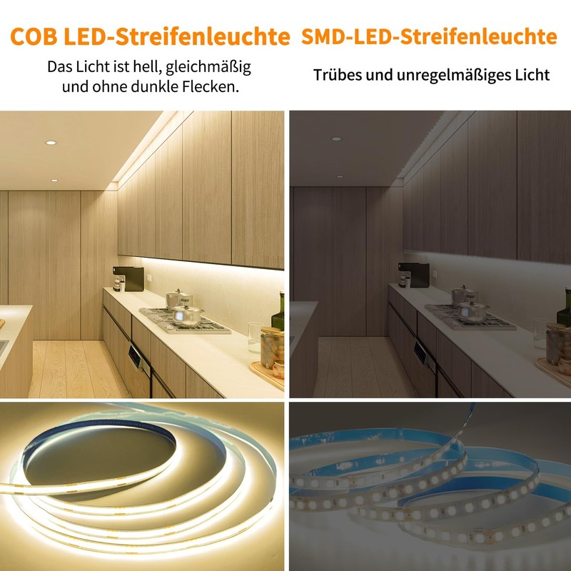 Yeewhale 5 m Dimmable COB LED Strip 3000 K Warm