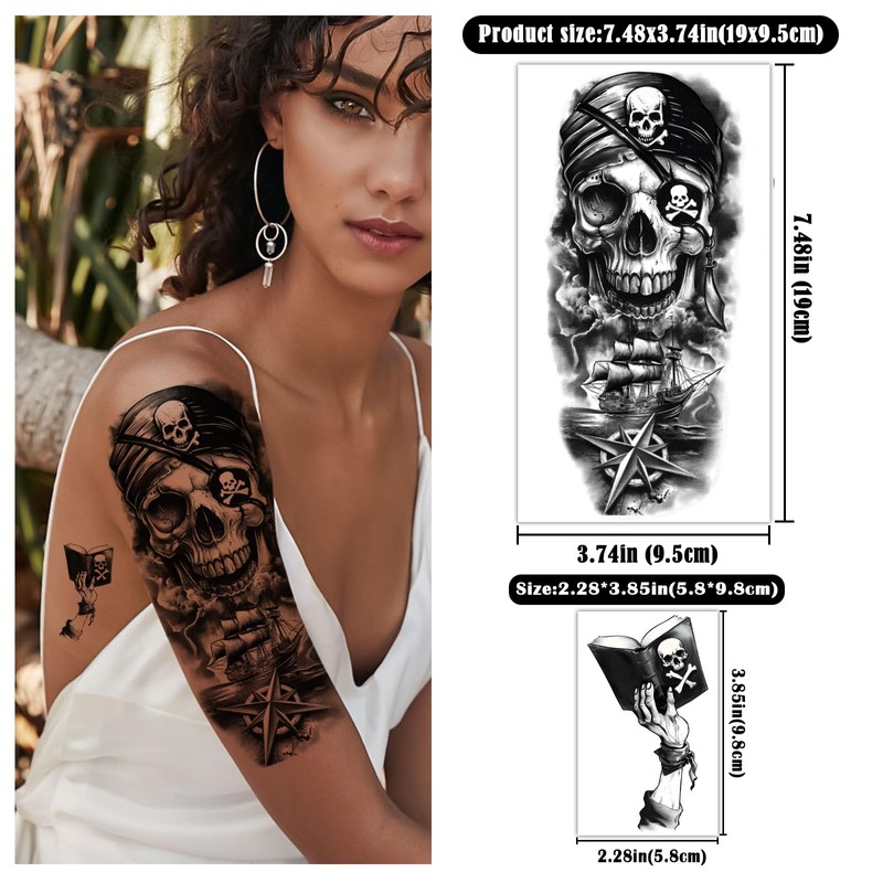 77 Sheets Pirate Temporary Tattoo for Women Men, 17 Sheets