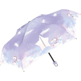 50cm Kids Folding Umbrella Carabiner Handle 1 Clear Window Folding Umbrella Jewel Unicorn Purple