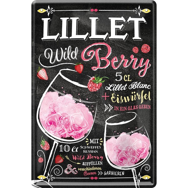 Schilderkreis 24 Tin Signs Cocktail Recipe Decorative Metal Sign for All Bar Counter or Pub Owners Gift for Birthday or Christmas 20 x 30 cm (Lillet Recipe Wild Berry)
