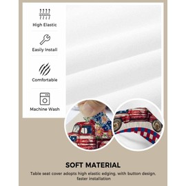 Savannan Independence Day Dining Room Chair Seat Covers Set of 4 Farm Truck Flower Removable Stretch Chair Seat Cushion Slipcovers Protector for Holiday Party Festival Decoration, Red Blue Plaid